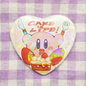 Cake is Life! Holo Heart button badge - PonCrafts